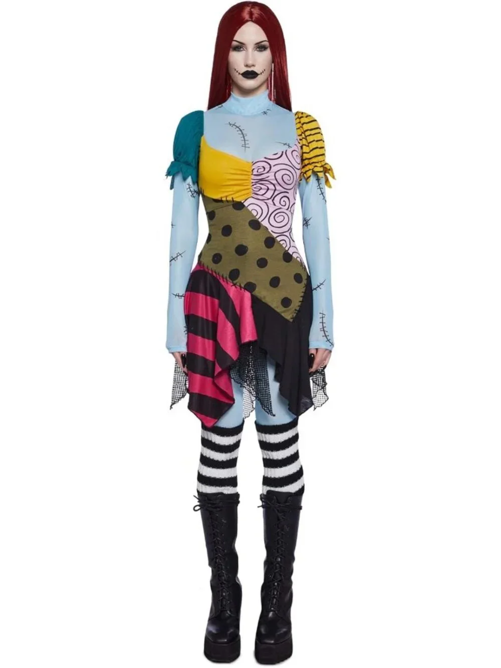 Spooky Nightmare Sally Rag Doll Costume – Colorblock Halloween Outfit for